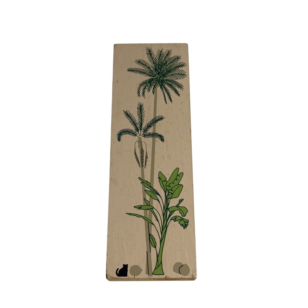 VTG The Cat's Meow Village Palm Trees Wood Block Shelf Sitter Tan Tropical Decor